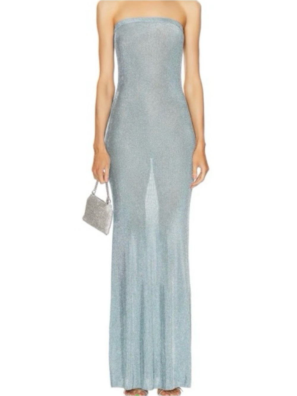 SER.O.YA Strapless Shimmer Maxi Dress in Silver-Blue